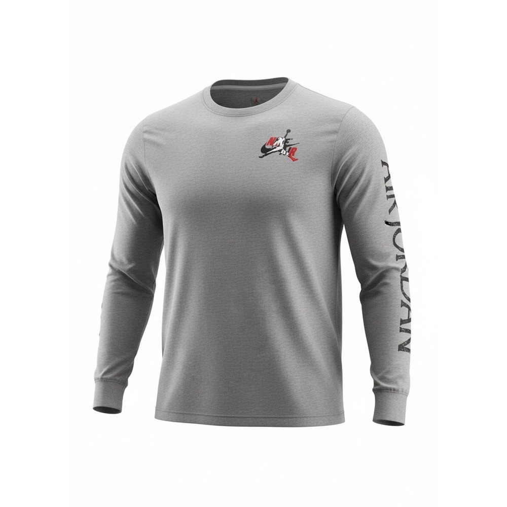 Jordan Mens Long Sleeve Graphic T-Shirt Heather Grey Jumpman Nike‎ Air L sporty